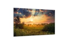 Glasschilderij Natuur veld met zonsopgang - 120 x 70 cm