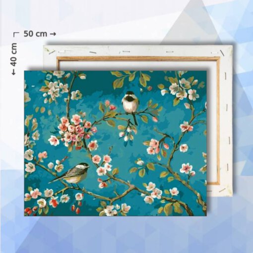 Schilderen op nummer pakket Vogels op bloesem - 40 x 50 cm - met frame