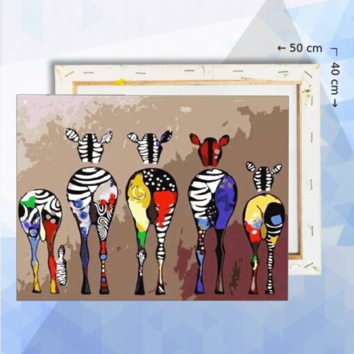 Schilderen op nummer pakket Abstracte kleurige zebras - 50 x 40 cm - met frame
