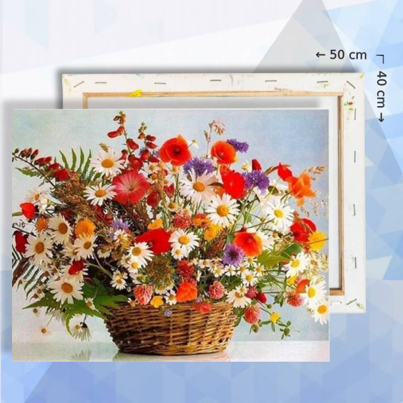 Schilderen op nummer pakket Veldbloemen in mand - 40 x 50 cm - met frame