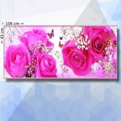 Diamond Painting Pakket Roze rozen met vlinders - vierkante steentjes - 43 x 106 cm
