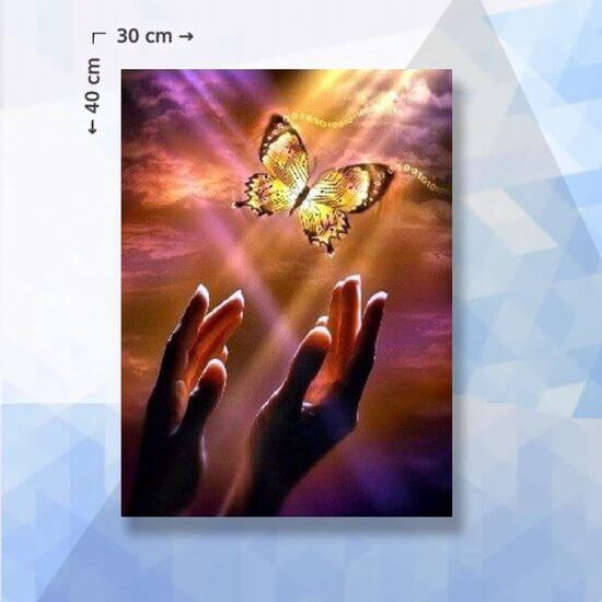 Diamond Painting pakket Vlinder uit handen - 30 x 40 cm - ronde steentjes