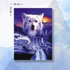 Diamond Painting pakket Wolf en Waterval - 30 x 40 cm - vierkante steentjes